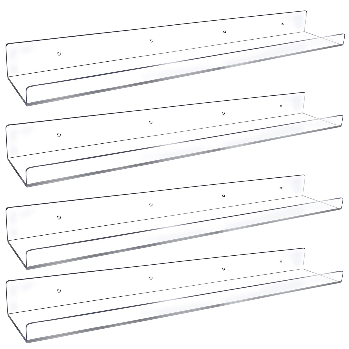 Febwind 24-inch clear acrylic floating shelf mounted on wall for organized display