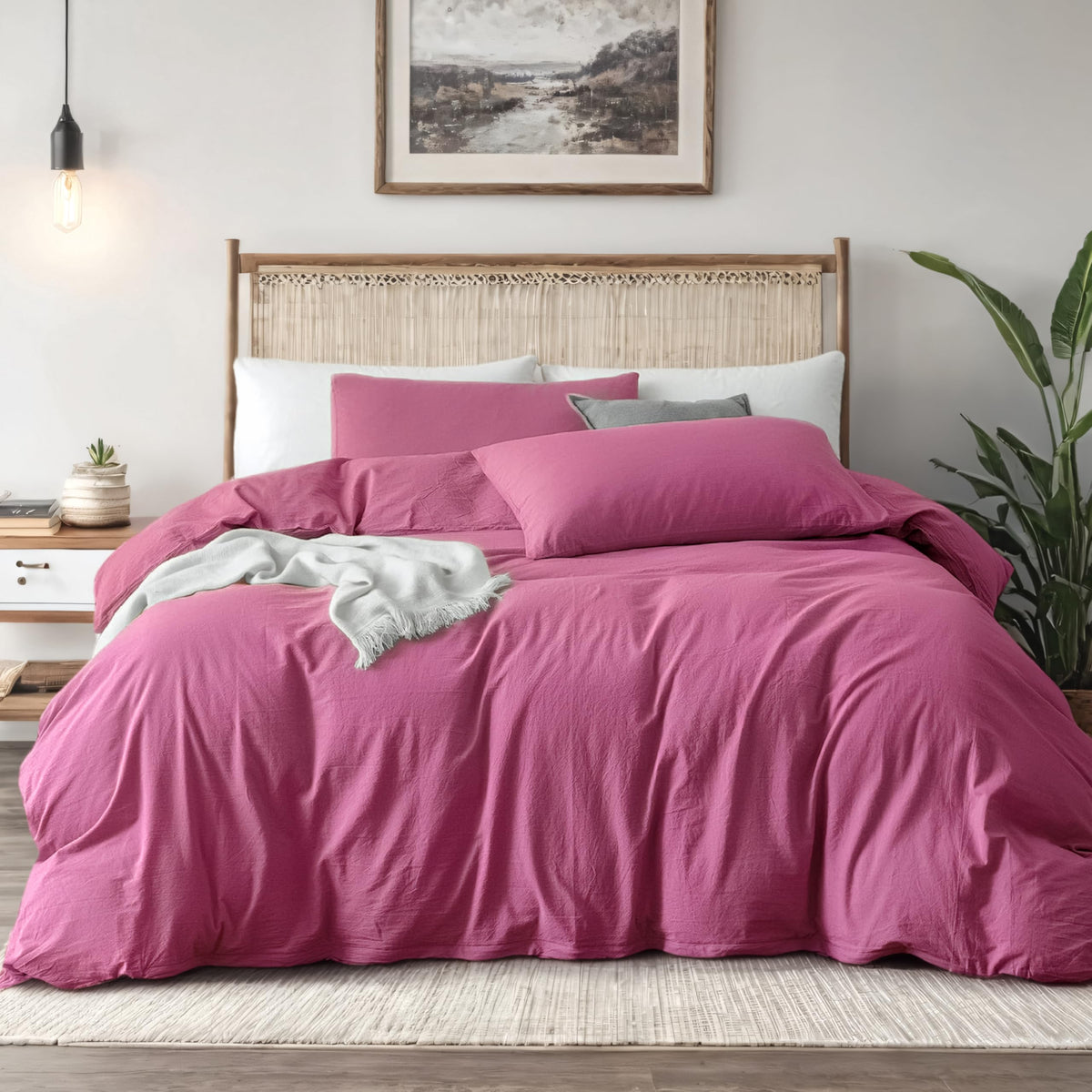 FEDALI HOME Rouge Pink Duvet Cover Queen front view shows ultra-soft pre-washed fabric