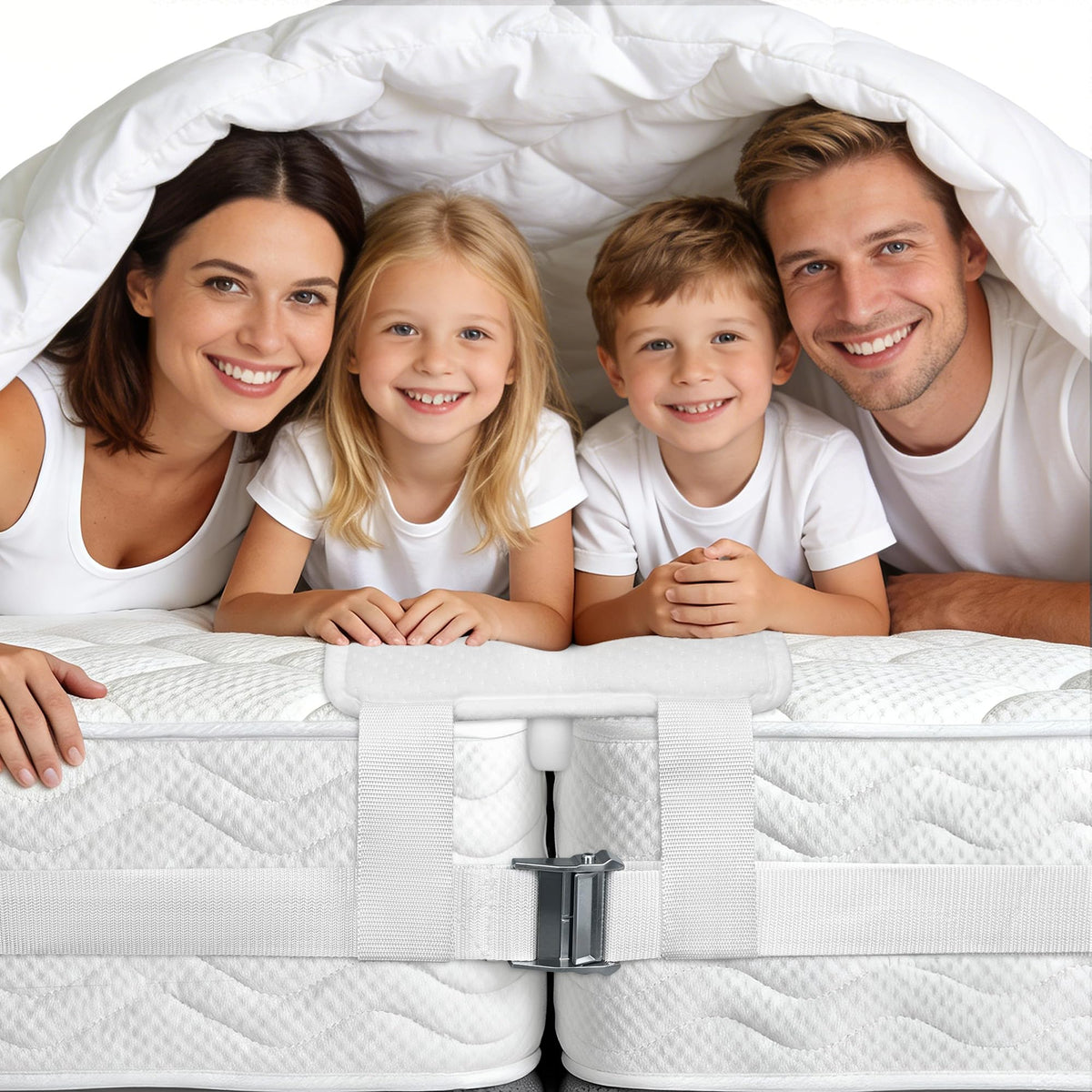 FeelAtHome bed bridge setup connects two twins to king for a seamless sleep surface.