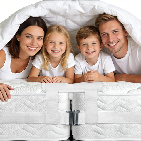 FeelAtHome bed bridge setup connects two twins to king for a seamless sleep surface.