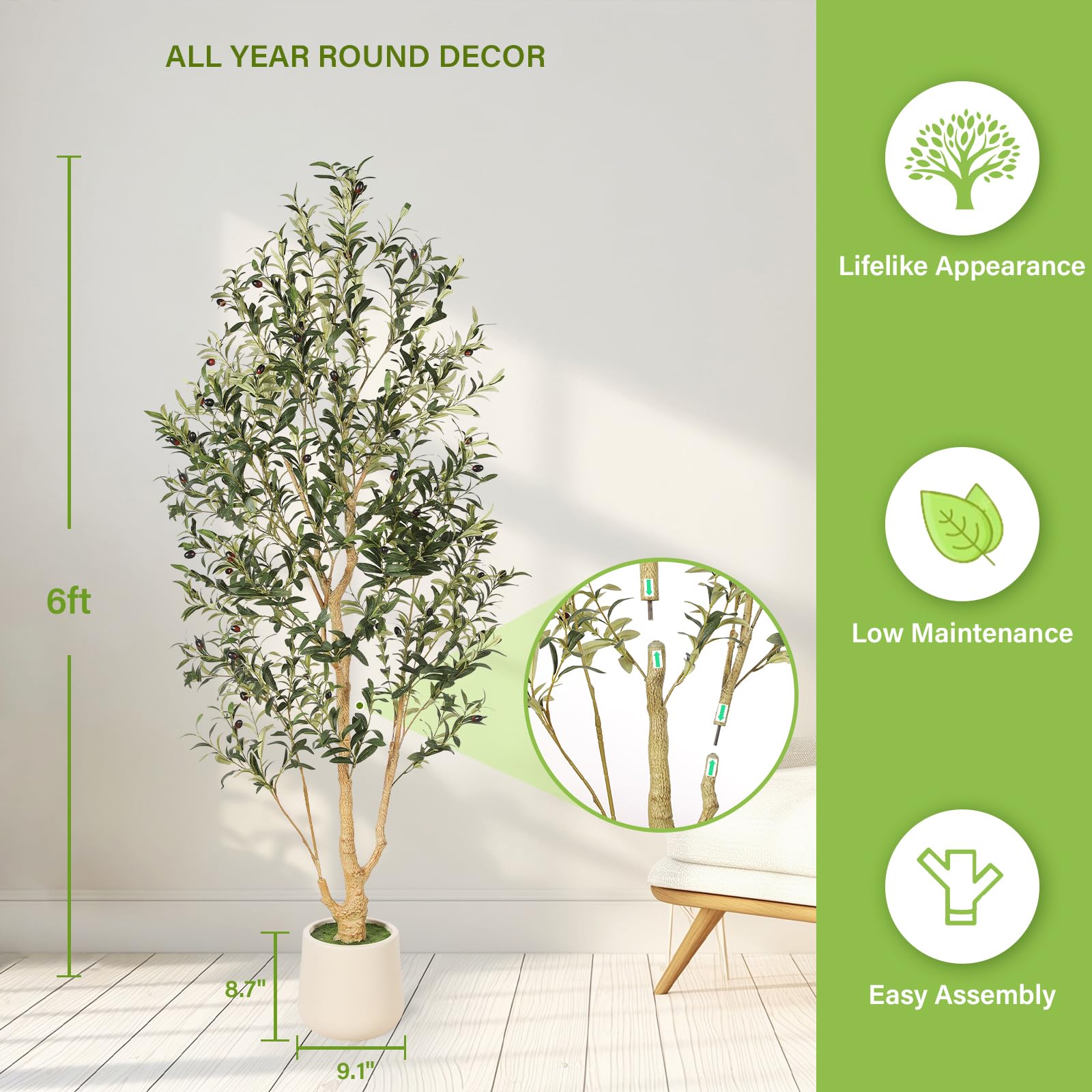 FEELEAD olive-tree trunk texture detail for authentic appearance