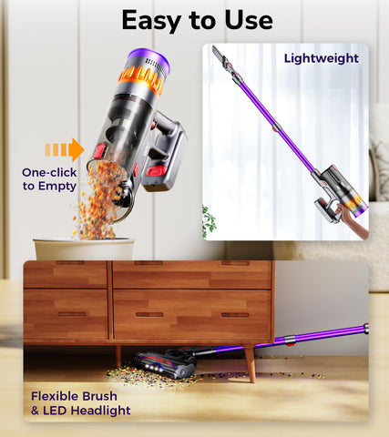 Feetis 1.6L dust cup reduces frequent emptying during cleaning.