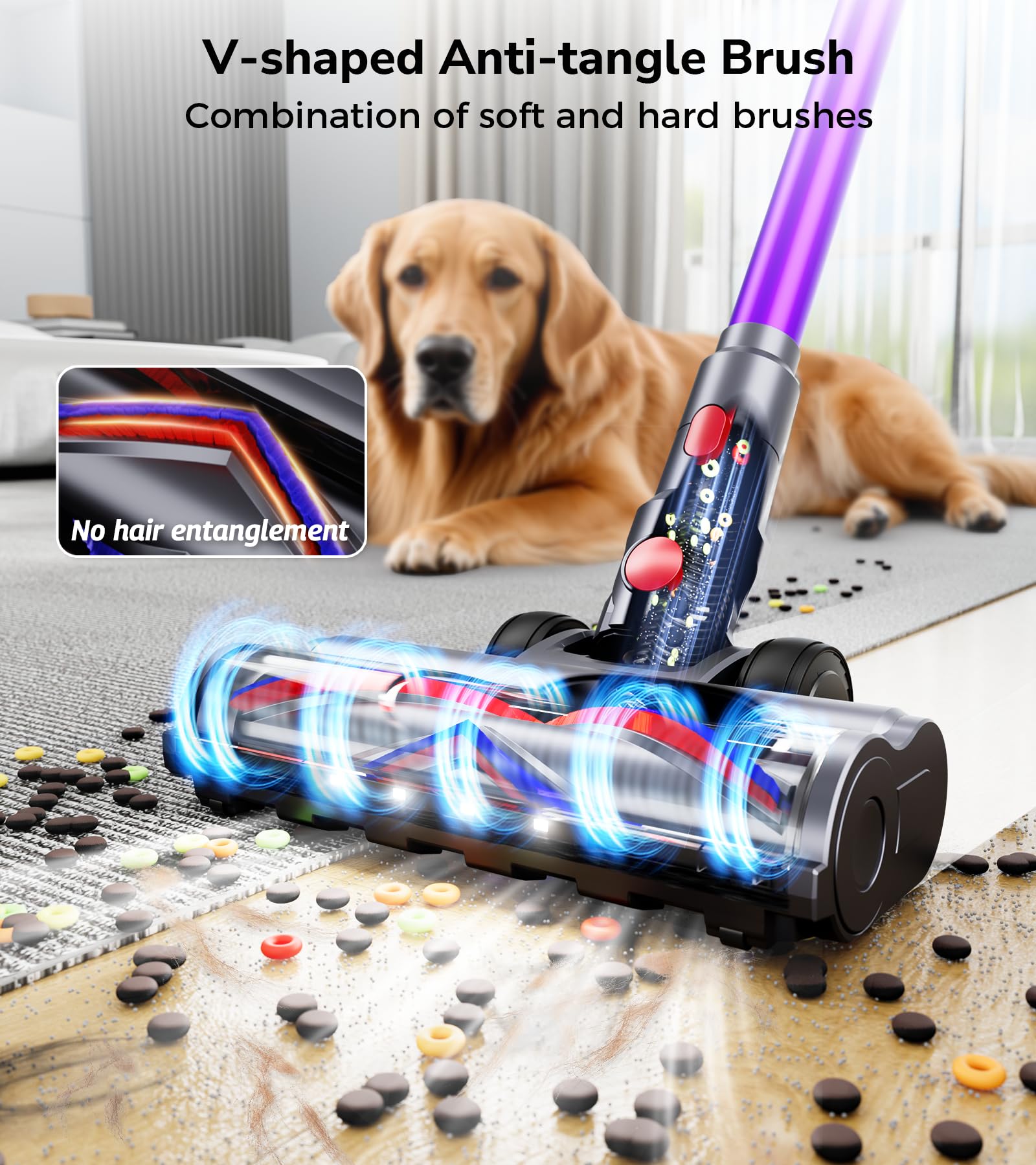 Feetis anti-tangle LED brush prevents hair tangles during cleaning.