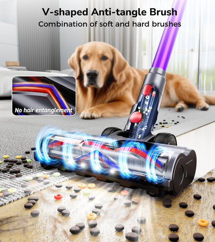 Feetis anti-tangle LED brush prevents hair tangles during cleaning.