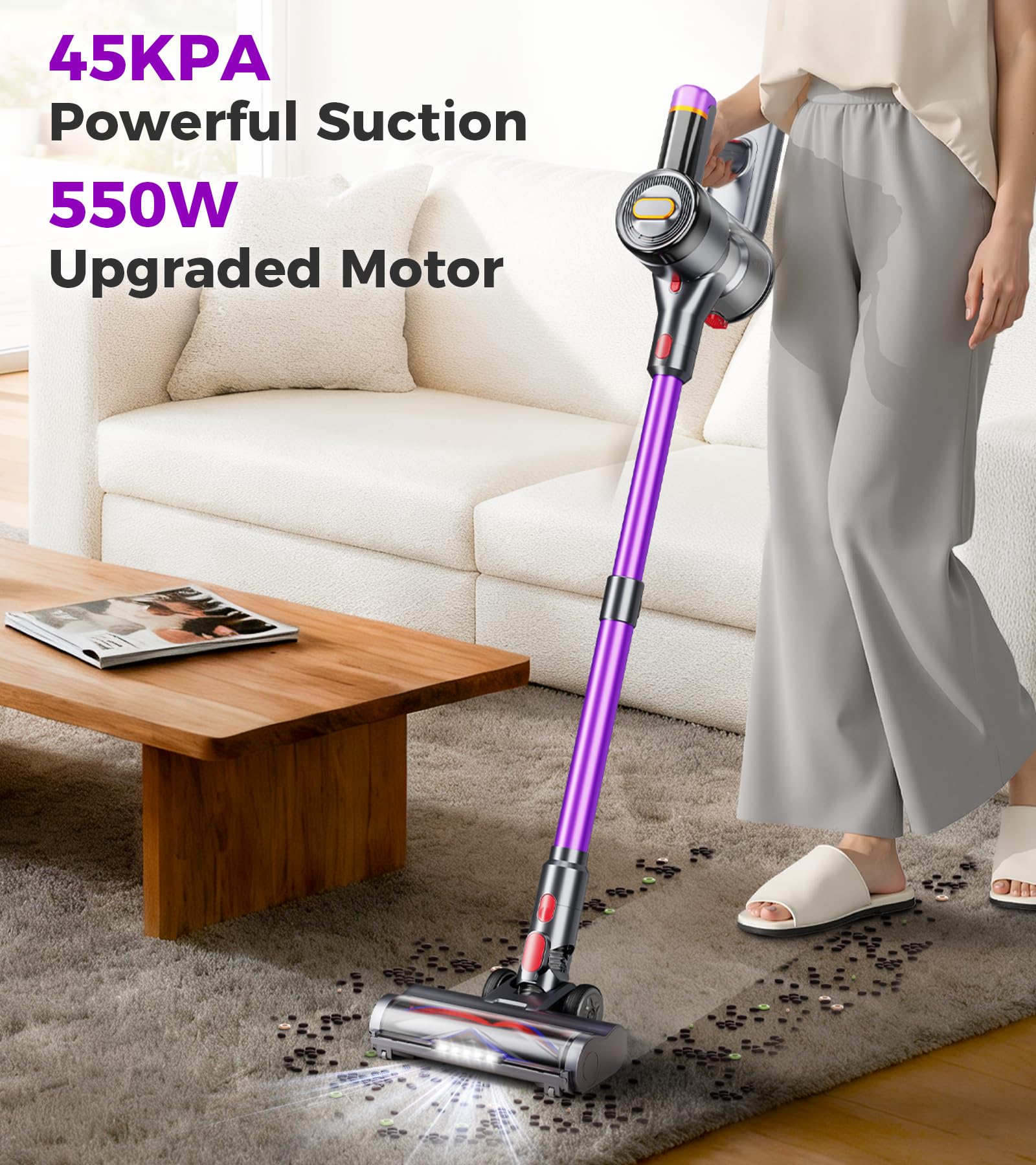 Feetis vacuum with LED display shows remaining power and mode status