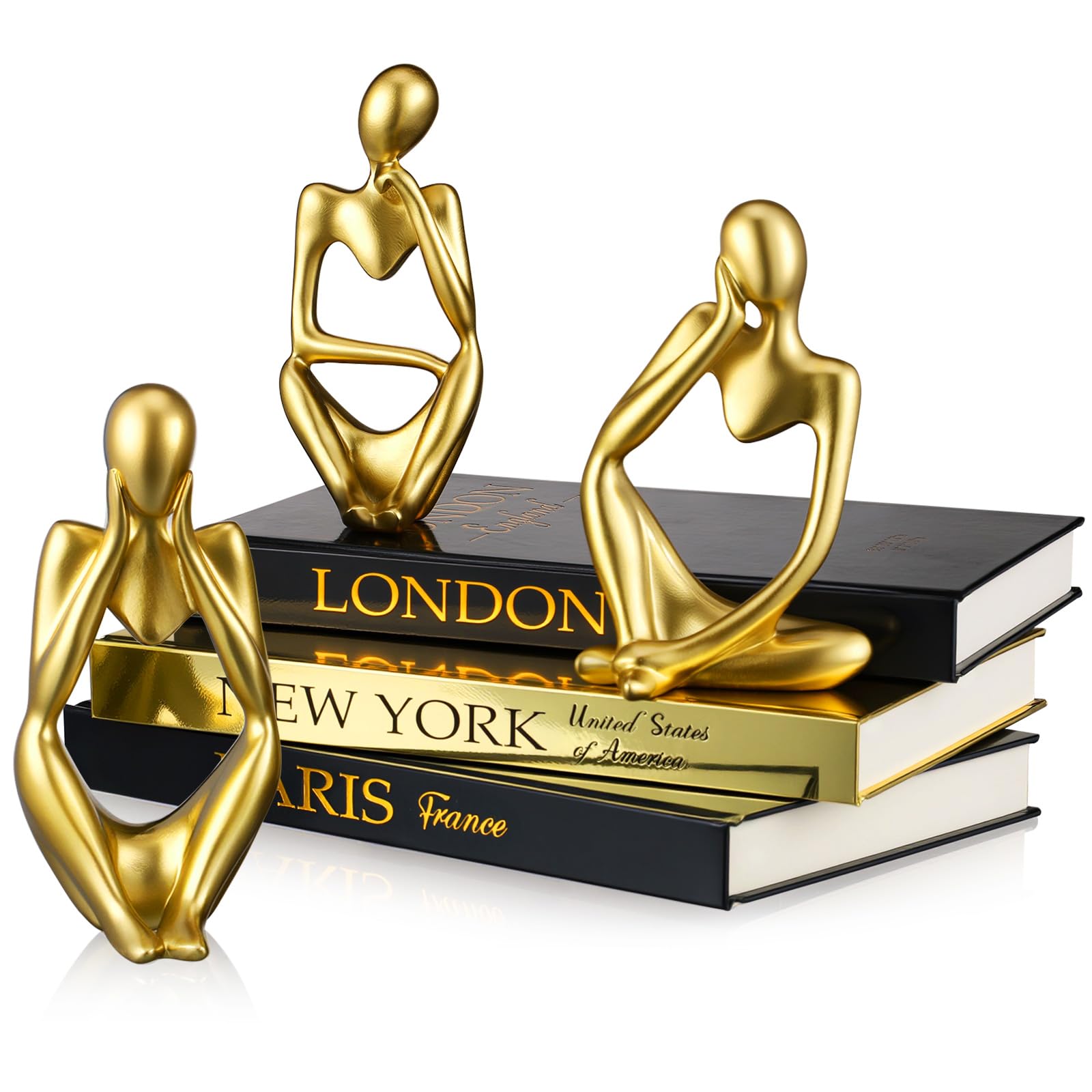 Feifeiya decorative book set with gold thinker statues enhances living room aesthetics.