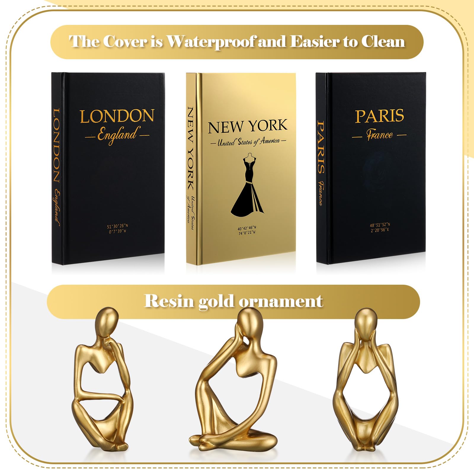 Feifeiya black hardcover books with gold foil accents create premium display.