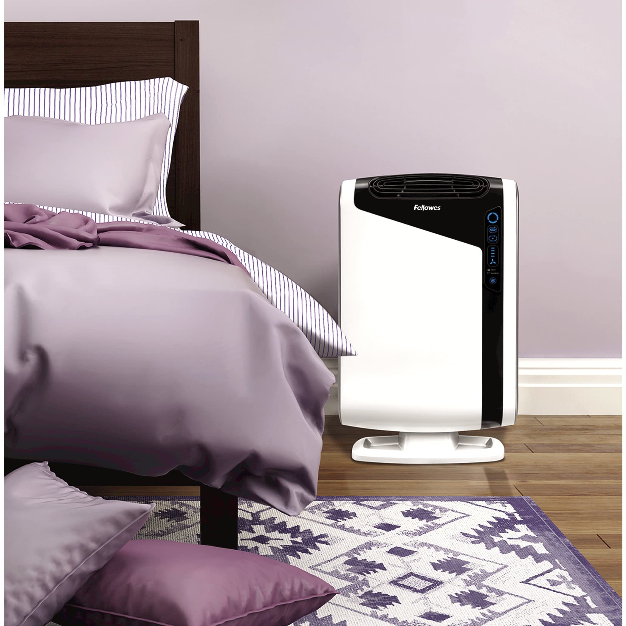 Fellowes carbon filter label and technical details on the packaging