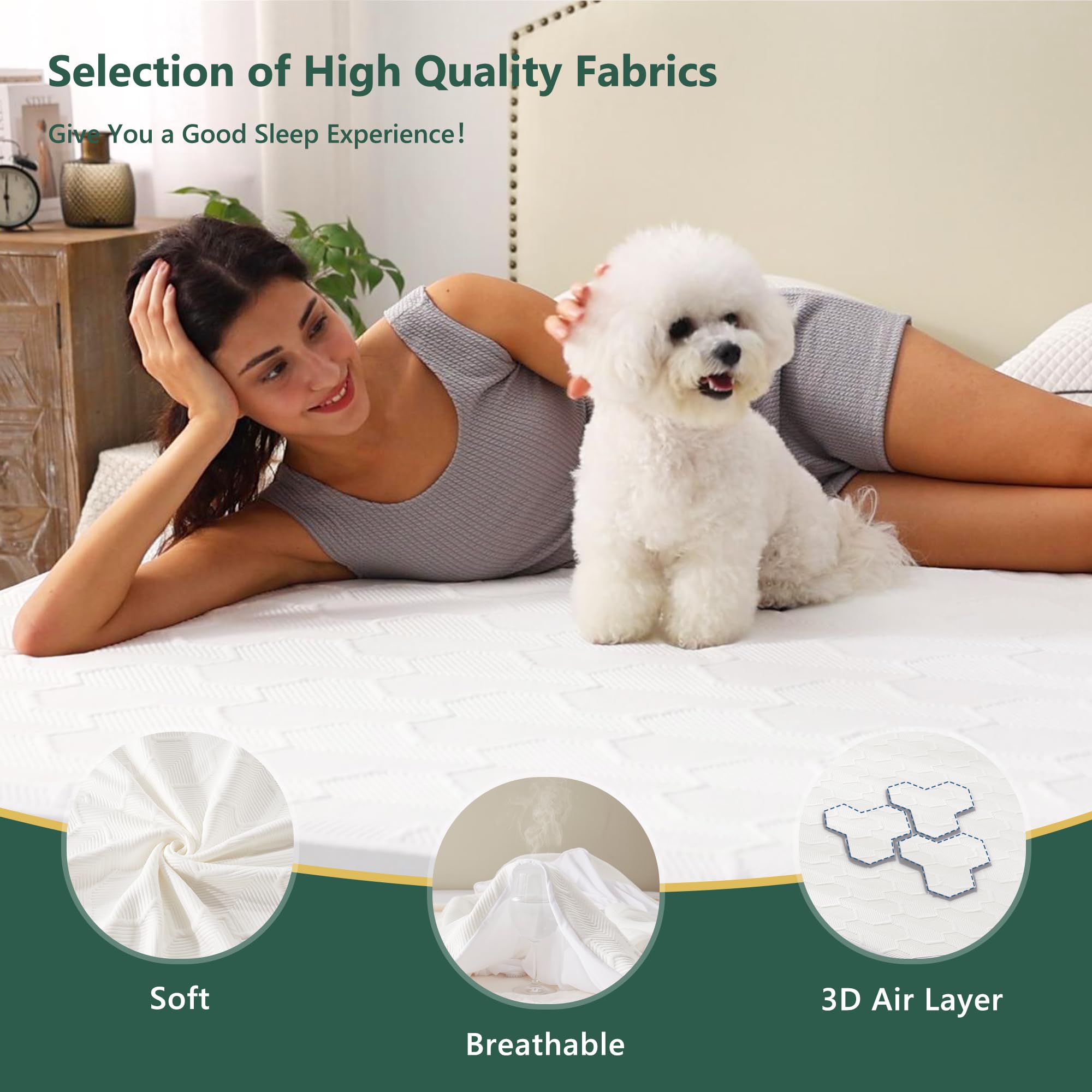 FELTYBED 3D air fabric surface provides quiet, breathable comfort