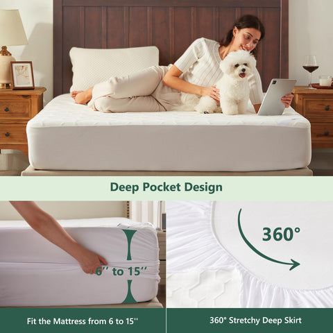 FELTYBED deep-pocket elastic-skirt ensures a secure fit on 6–15 inch mattresses