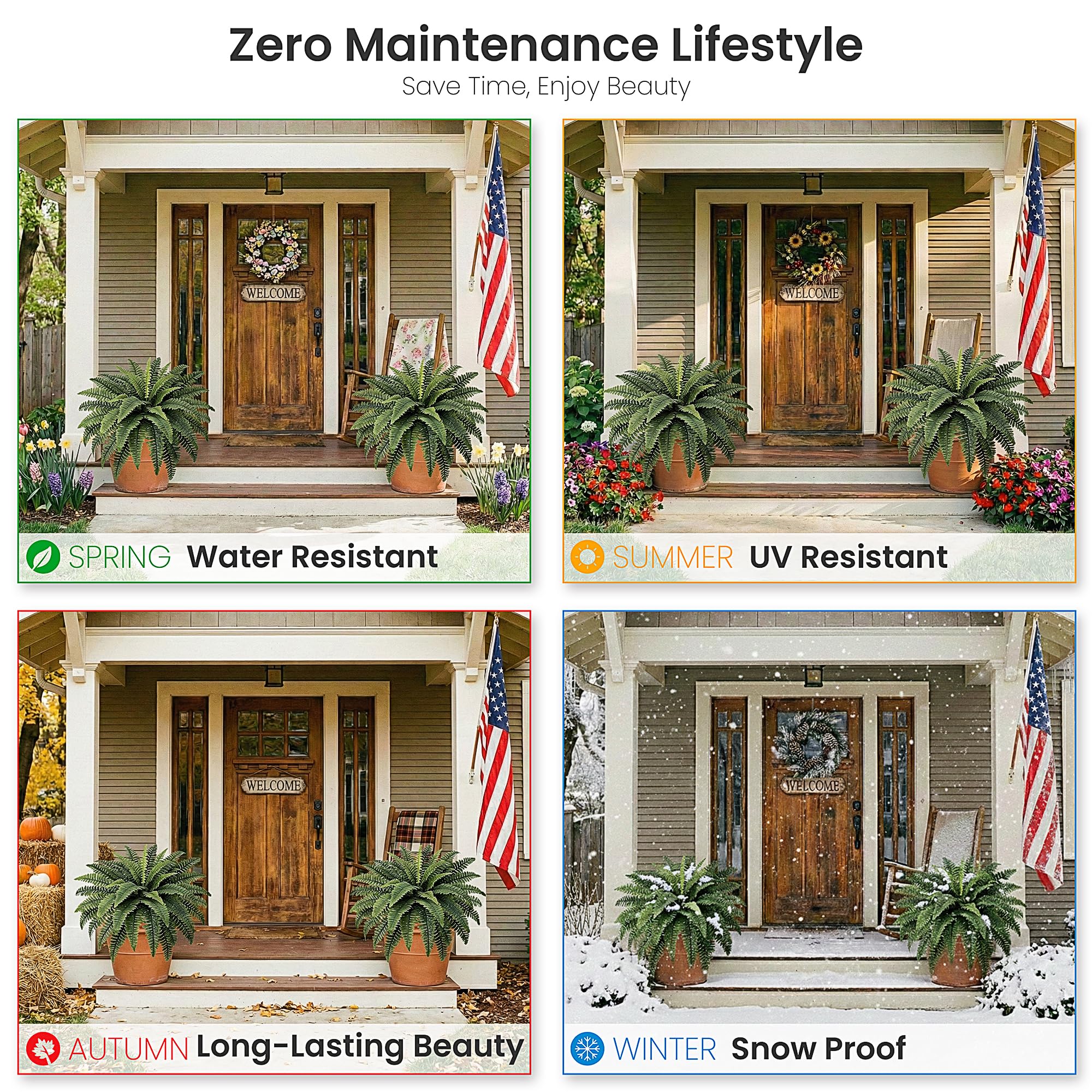 Fely bely UV-resistant ferns maintain color and shape in sunlit environments.