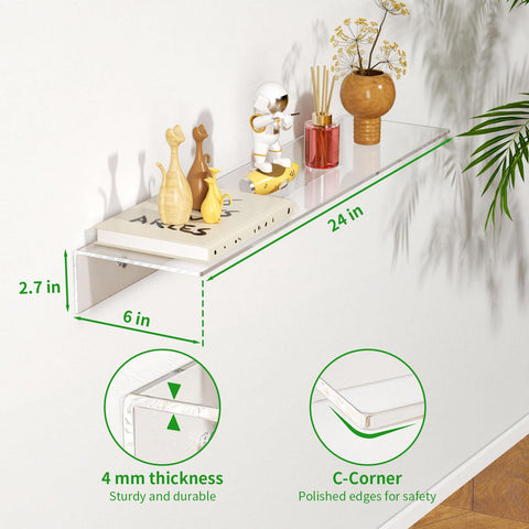 FEMELI 24-inch shelves elevate living room decor with glass-like clarity.