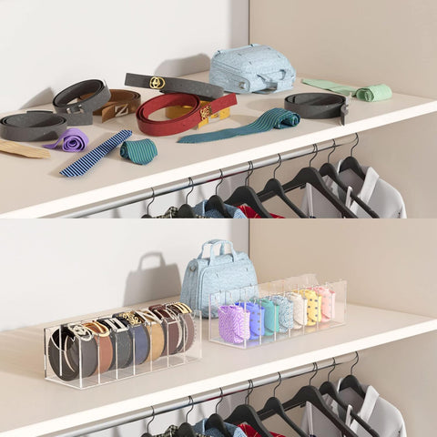 FEMELI belt organizer keeps large buckle belts neatly displayed