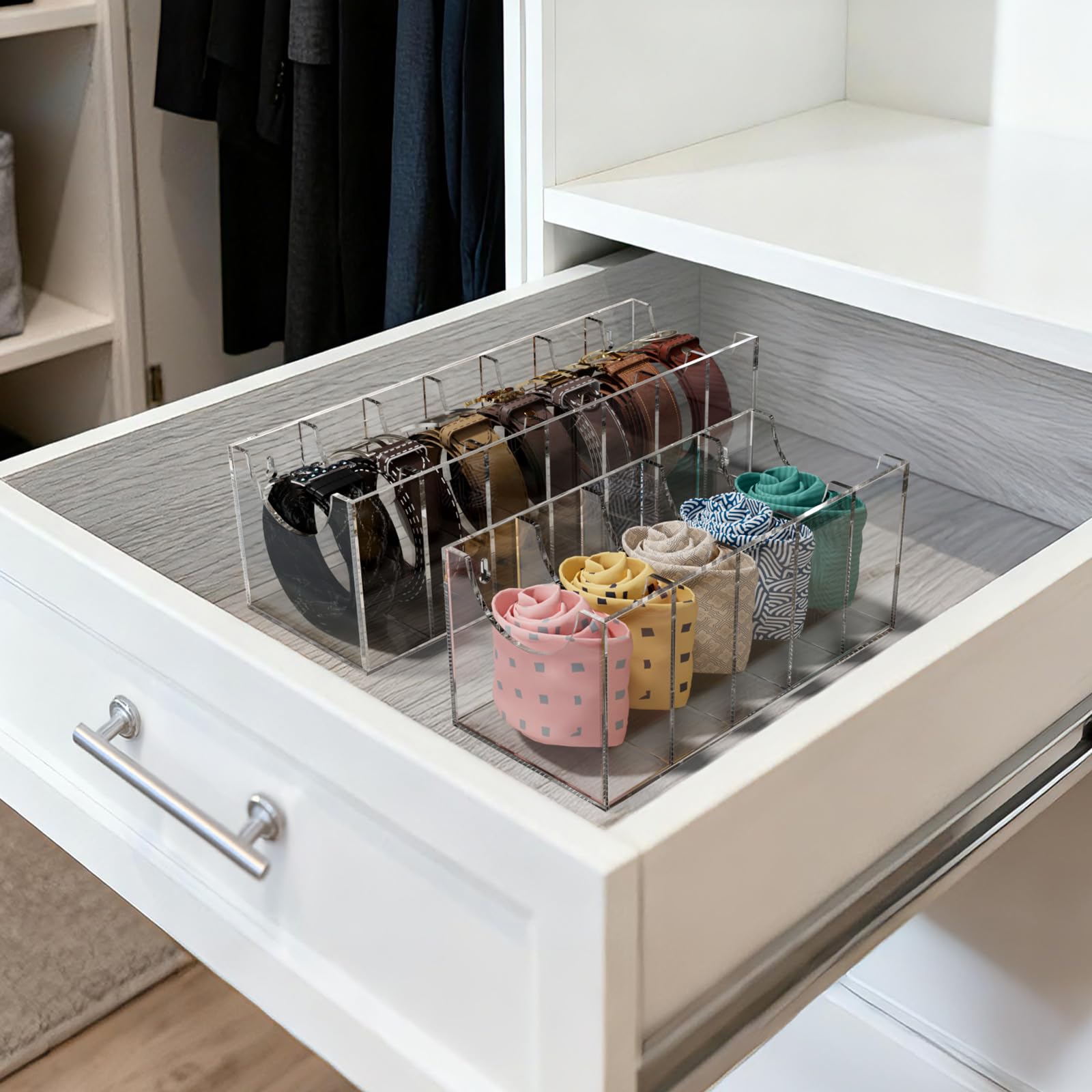 FEMELI belt organizer open compartments enable easy belt access
