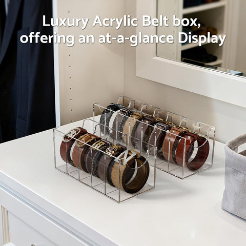 FEMELI belt organizer stores ties and bow ties beside belts