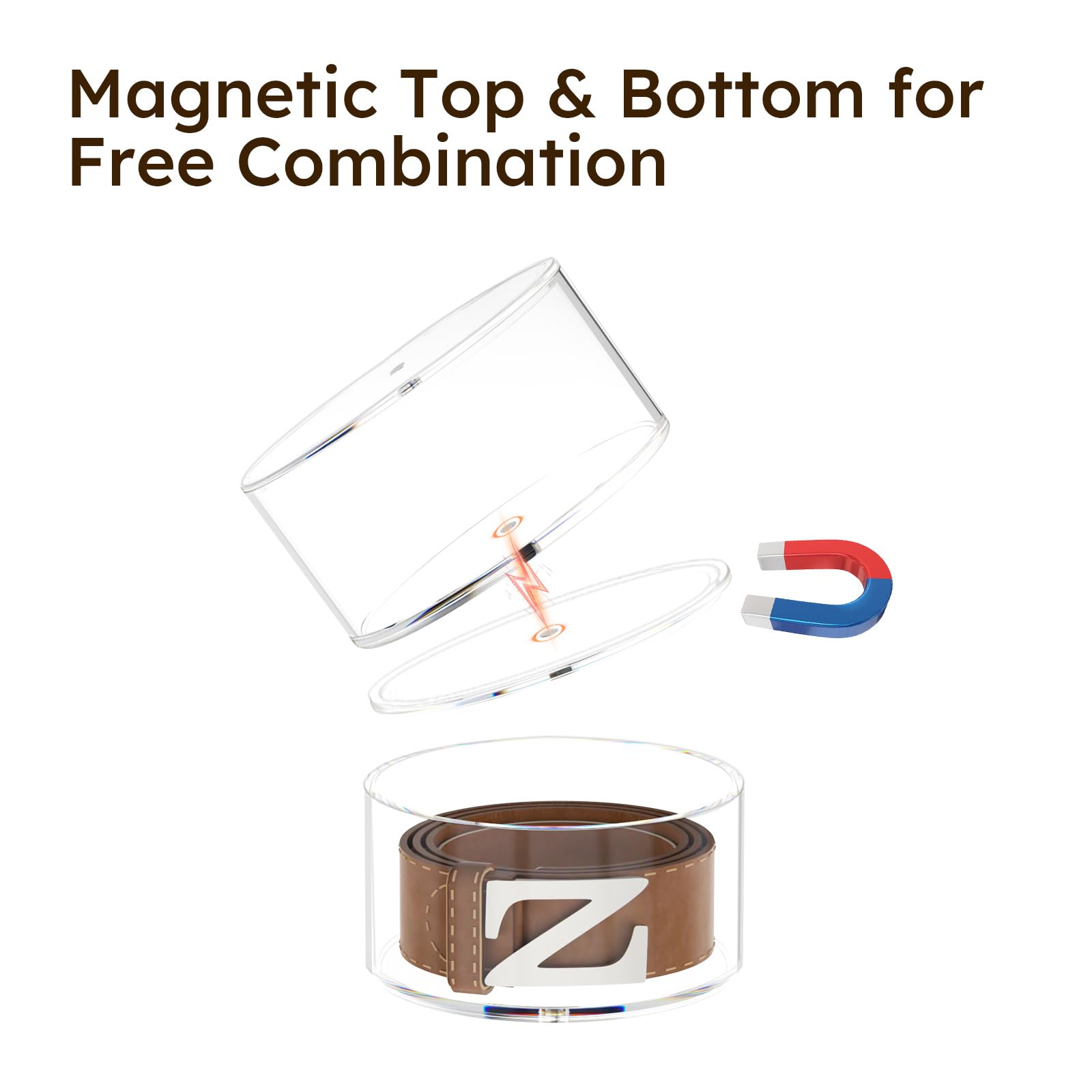 FEMELI magnetic compartments belt holder showcases items at a glance for efficient closet organization.