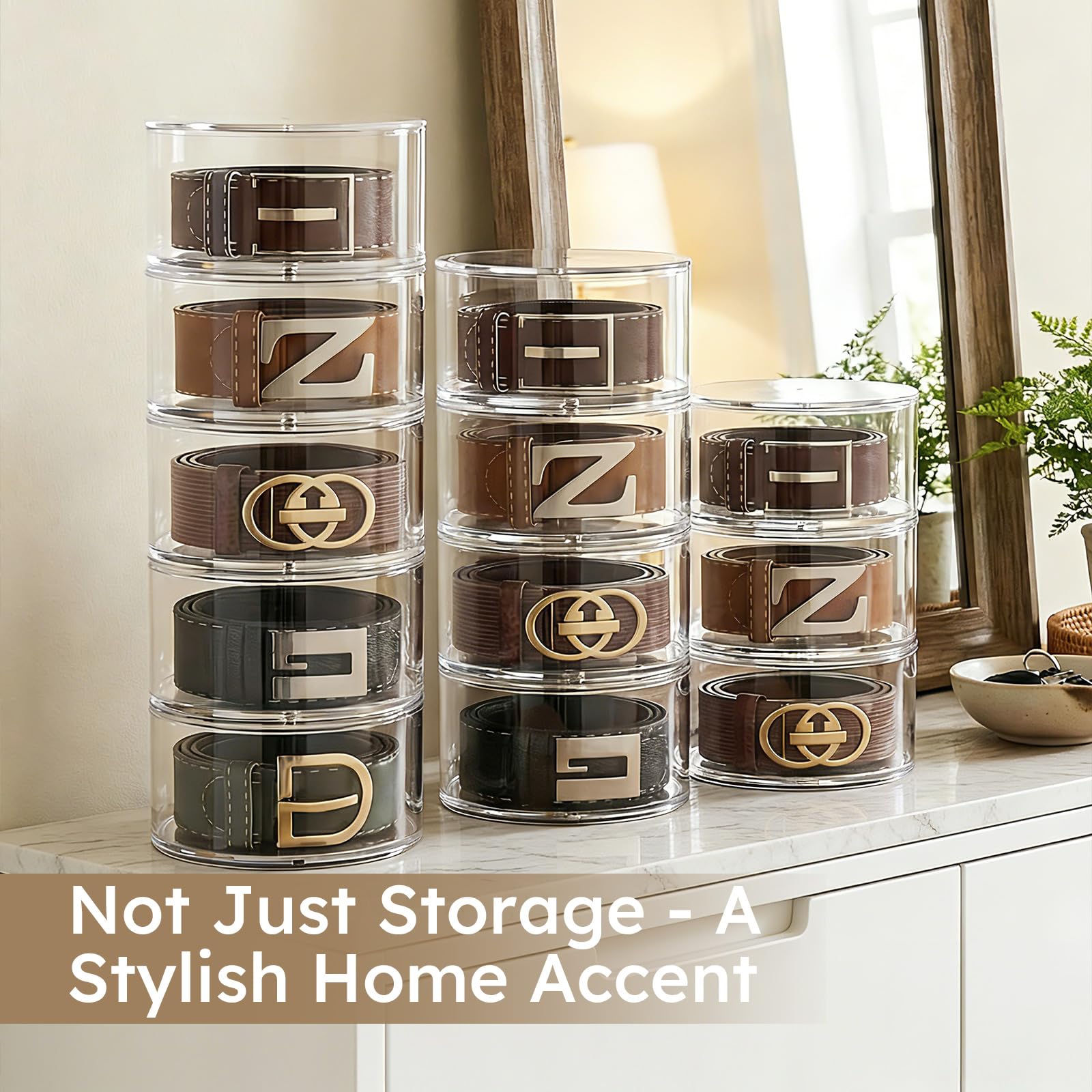FEMELI multi-functional accessory organizer keeps belts, watches, and ties neatly stored in one place.