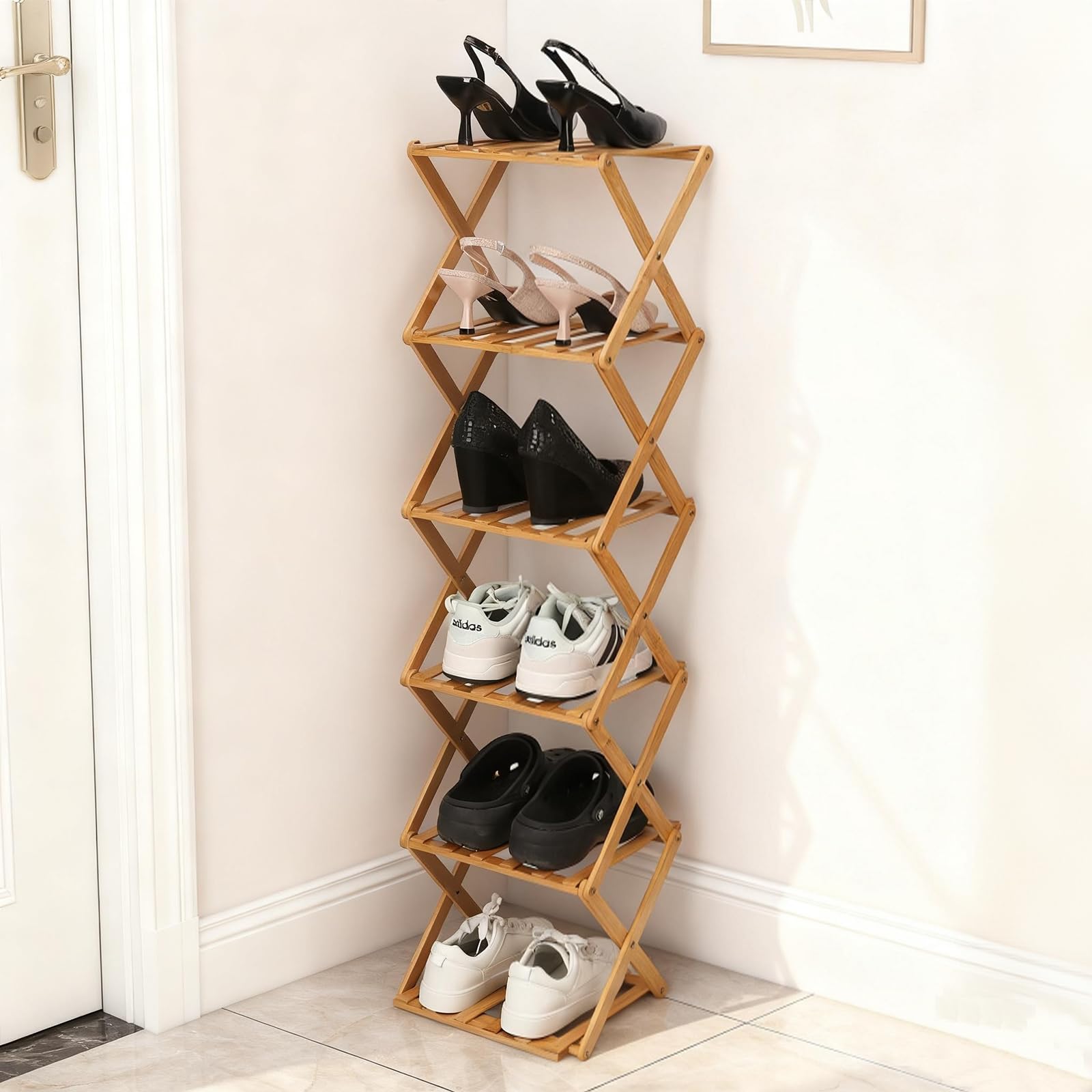 Fengzhizhu bamboo shoe rack 6-tier free-standing neatly organizes shoes