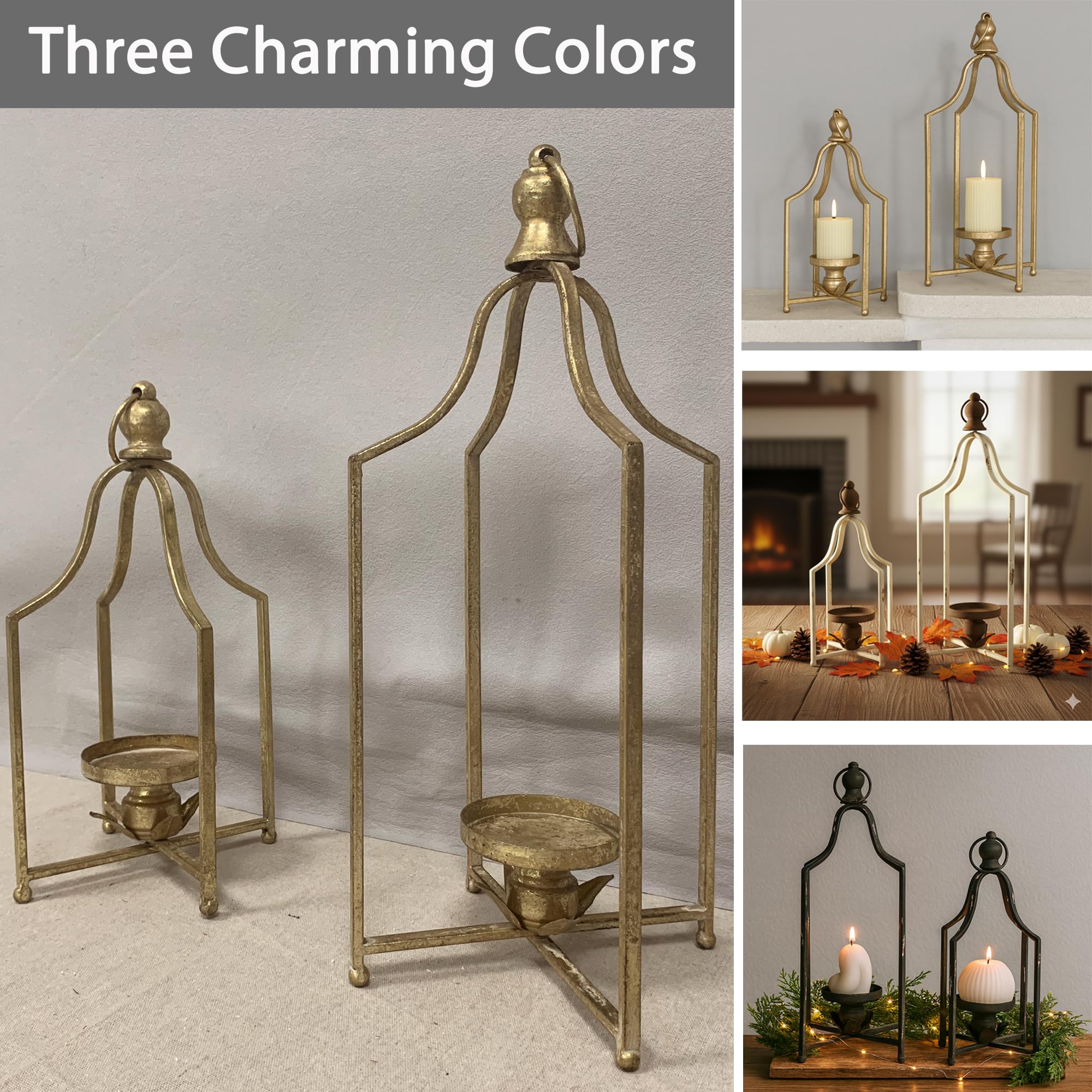Fenisam Antique Gold Lantern close-up shows soft satin finish.