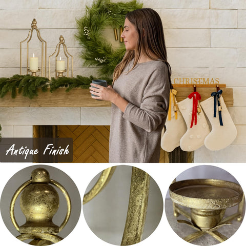 Fenisam Timeless Cozy Lantern 16.5-inch centerpiece on mantel with elegance.