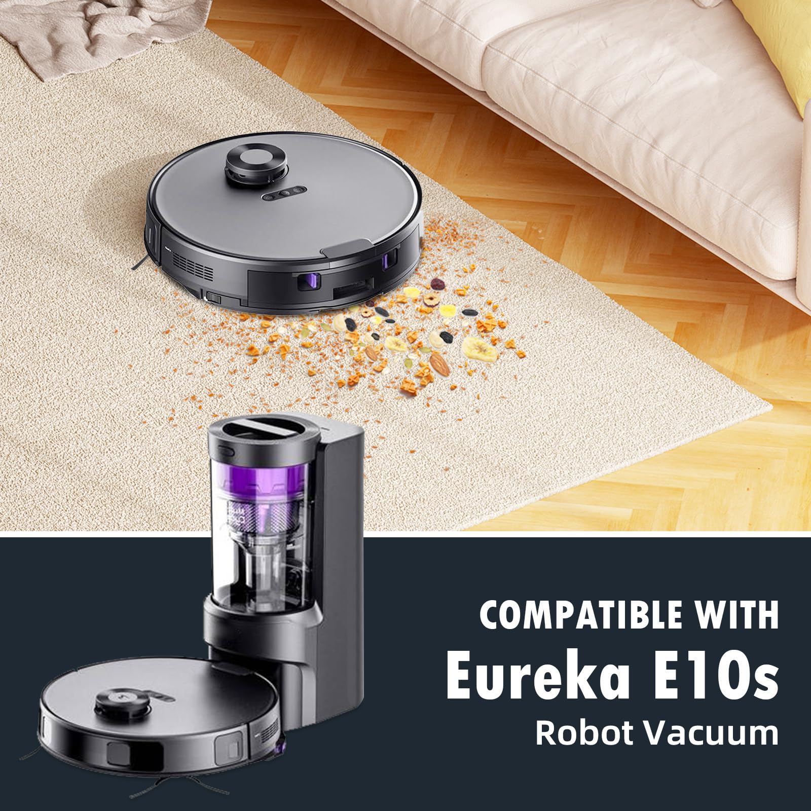 Fenkabs Eureka E10S side brushes reach corners and edges effectively.
