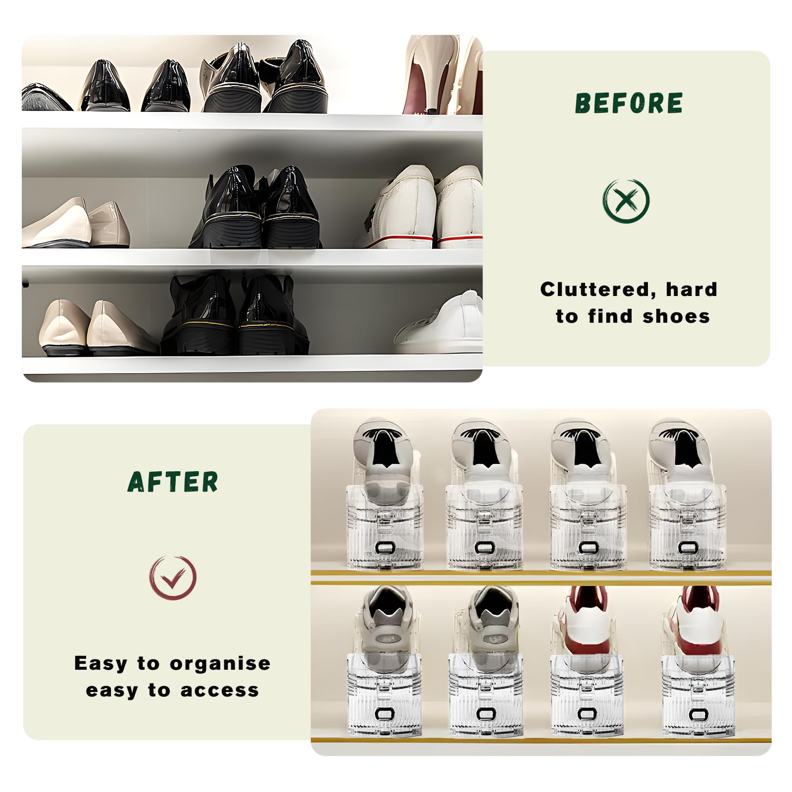 FENRUNXU height-adjustable slot fits trainers through heels comfortably.