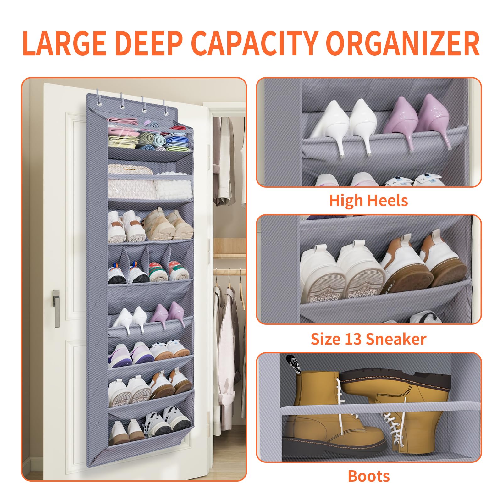 FENTEC 68-inch hanging rack with eight shelves keeps shoes neatly organized.