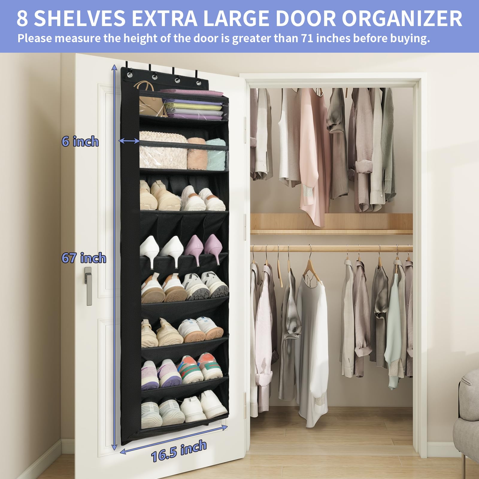 FENTEC eight shelf storage keeps closet tidy and items easy to reach.