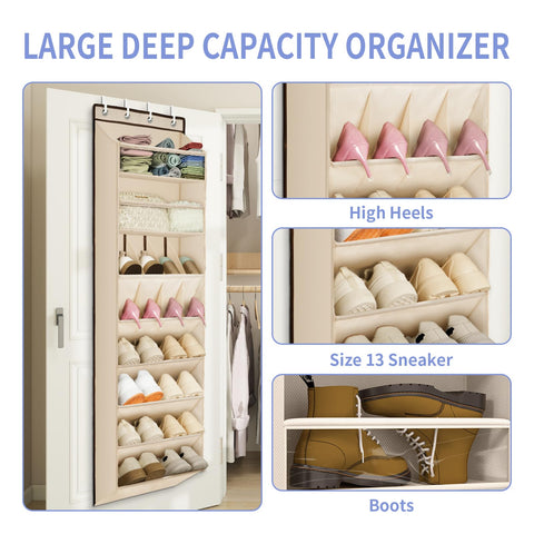 FENTEC deep-pocket shoe rack showing 9-inch depth for boots and sneakers