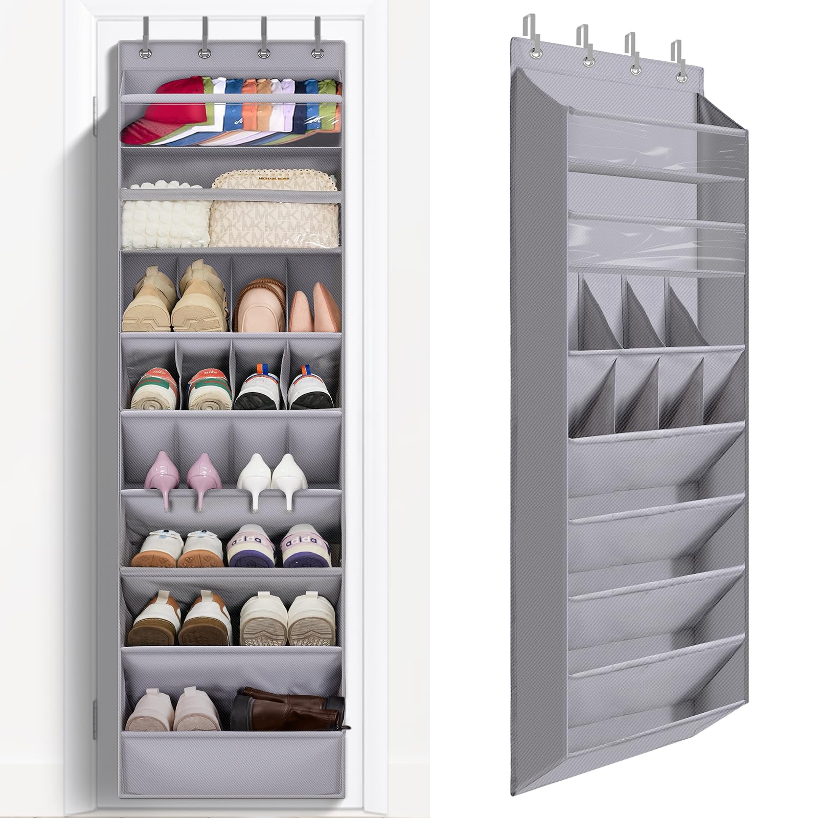 FENTEC over-the-door shoe organizer mounted on a door to maximize space.