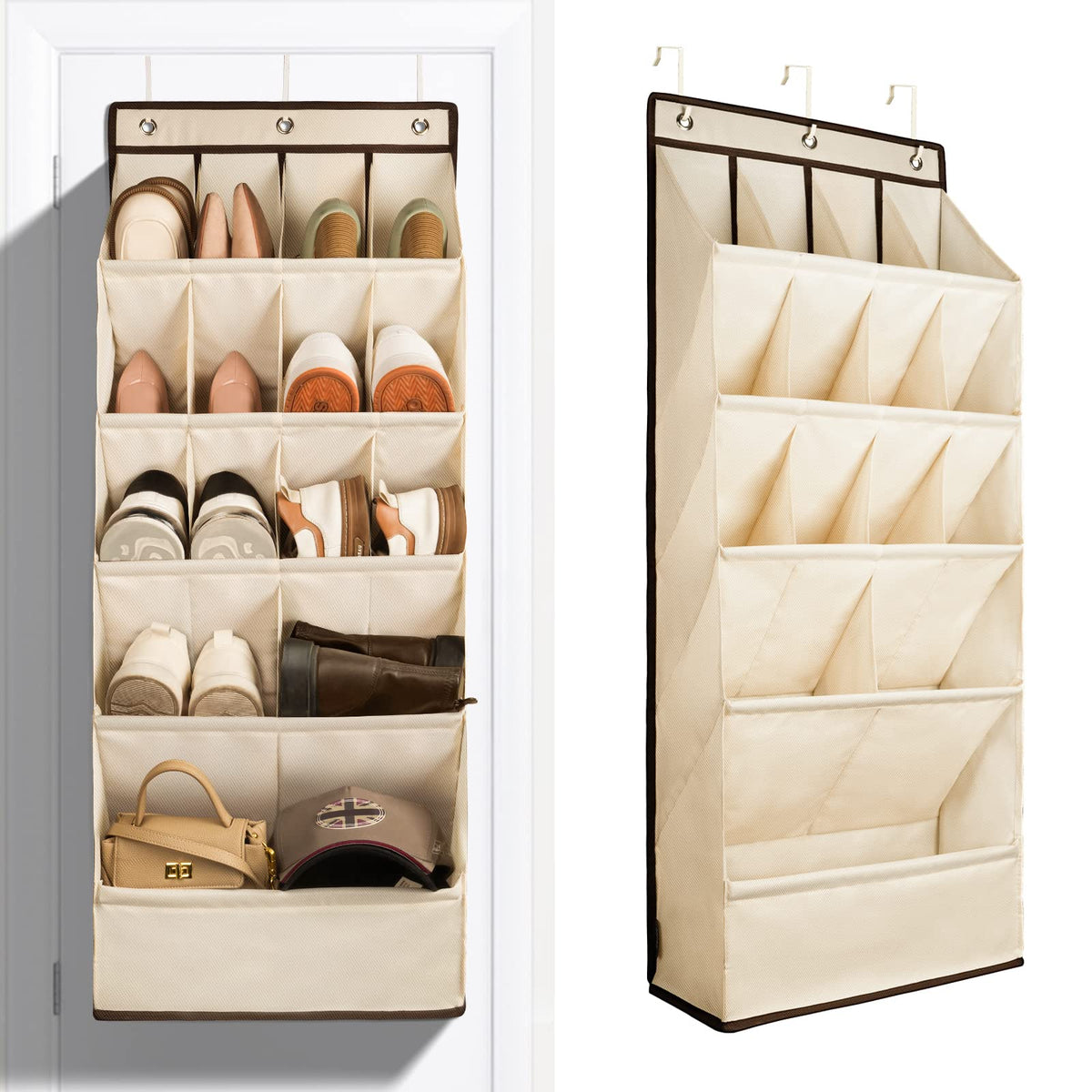 FENTEC over-the-door shoe organizer beige front view for space-saving storage