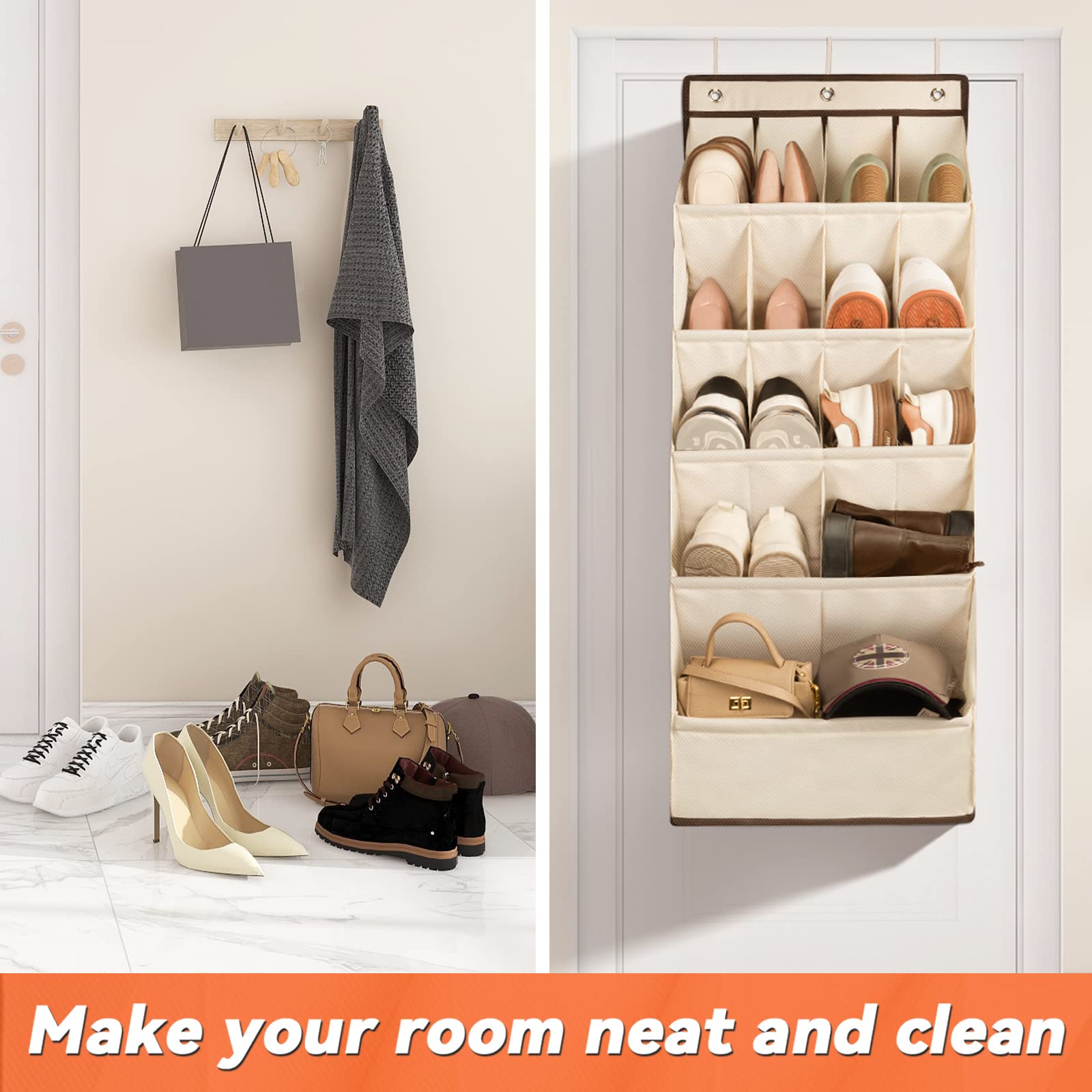 FENTEC shoe organizer beige pocket configuration for versatile shoe storage