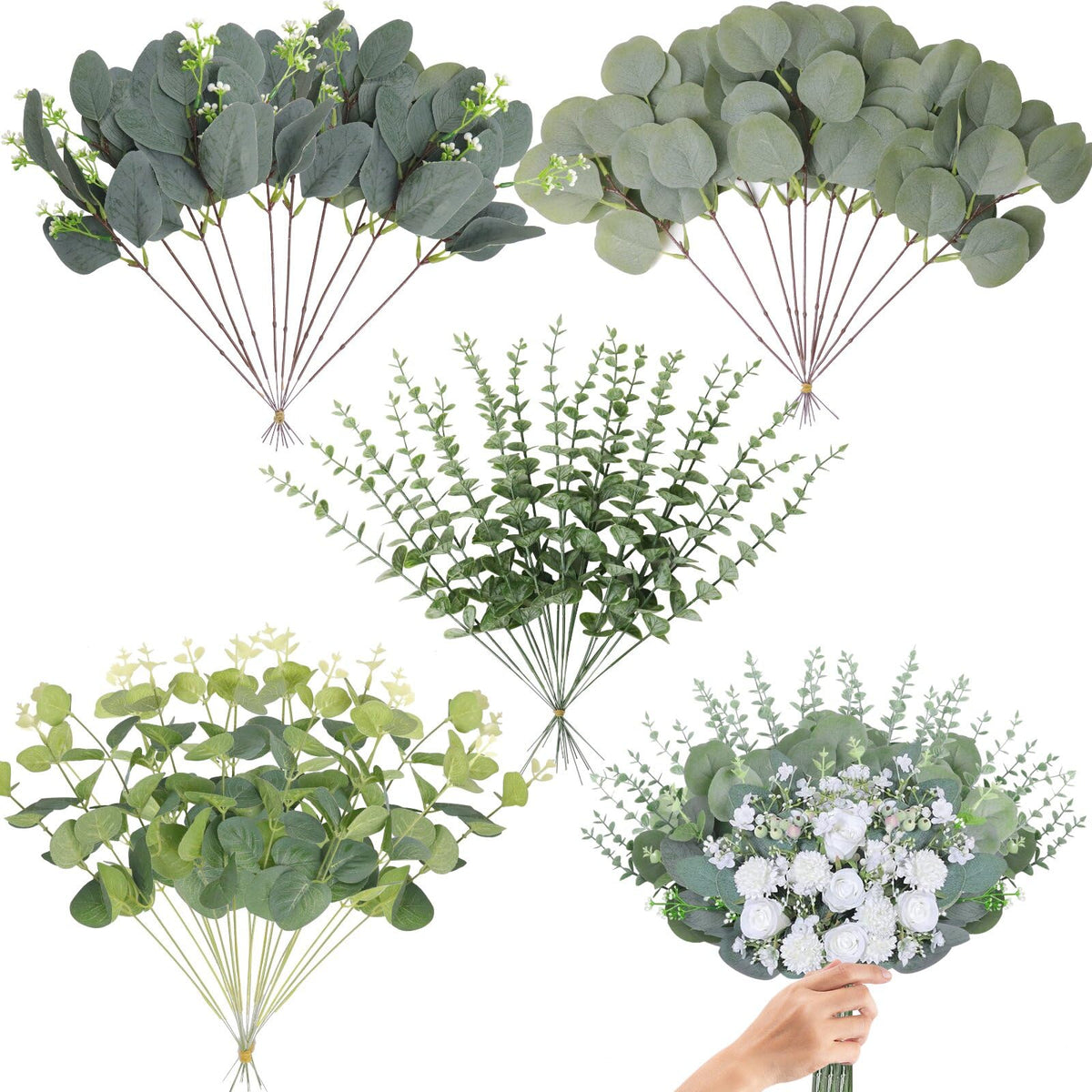 FENYUAN 60pcs mixed eucalyptus stems for versatile wedding decor and DIY arrangements