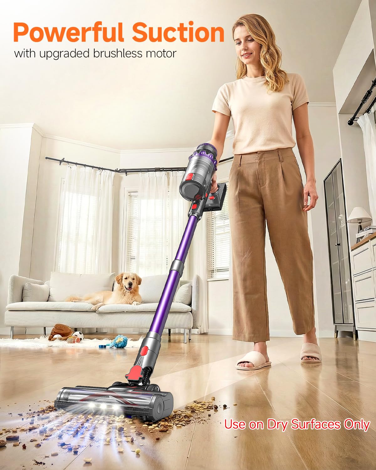 FEPPO cordless vacuum offers up to 60 minutes of runtime for whole-home cleans.
