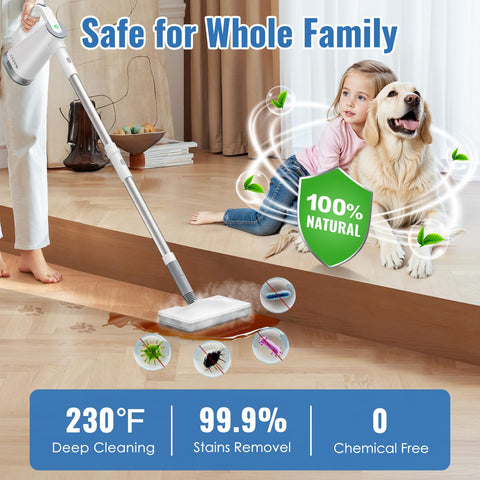 FEPPO Steam Mop 230°F steam deeply penetrates floors for tough grime.
