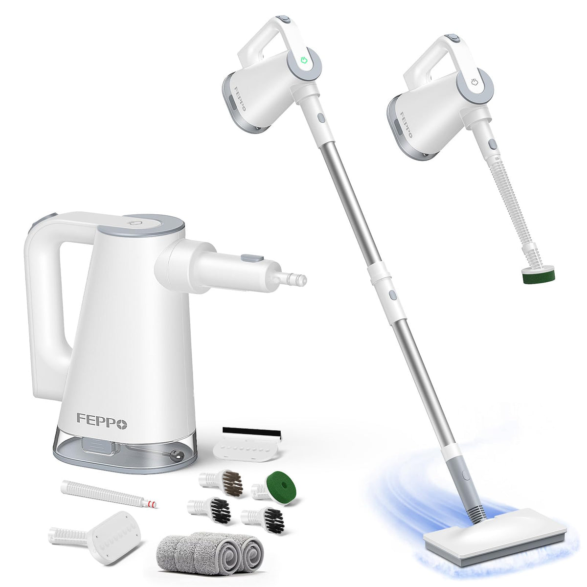FEPPO steam mop in handheld transition mode for quick spot cleanups