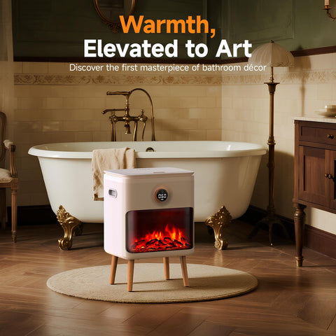 FEPPO towel warmer flame display creates spa-like ambiance.