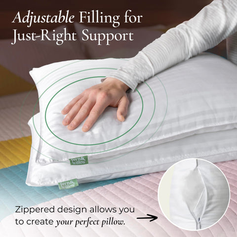 Fern and Willow hotel-quality pillows paired for guest room luxury.