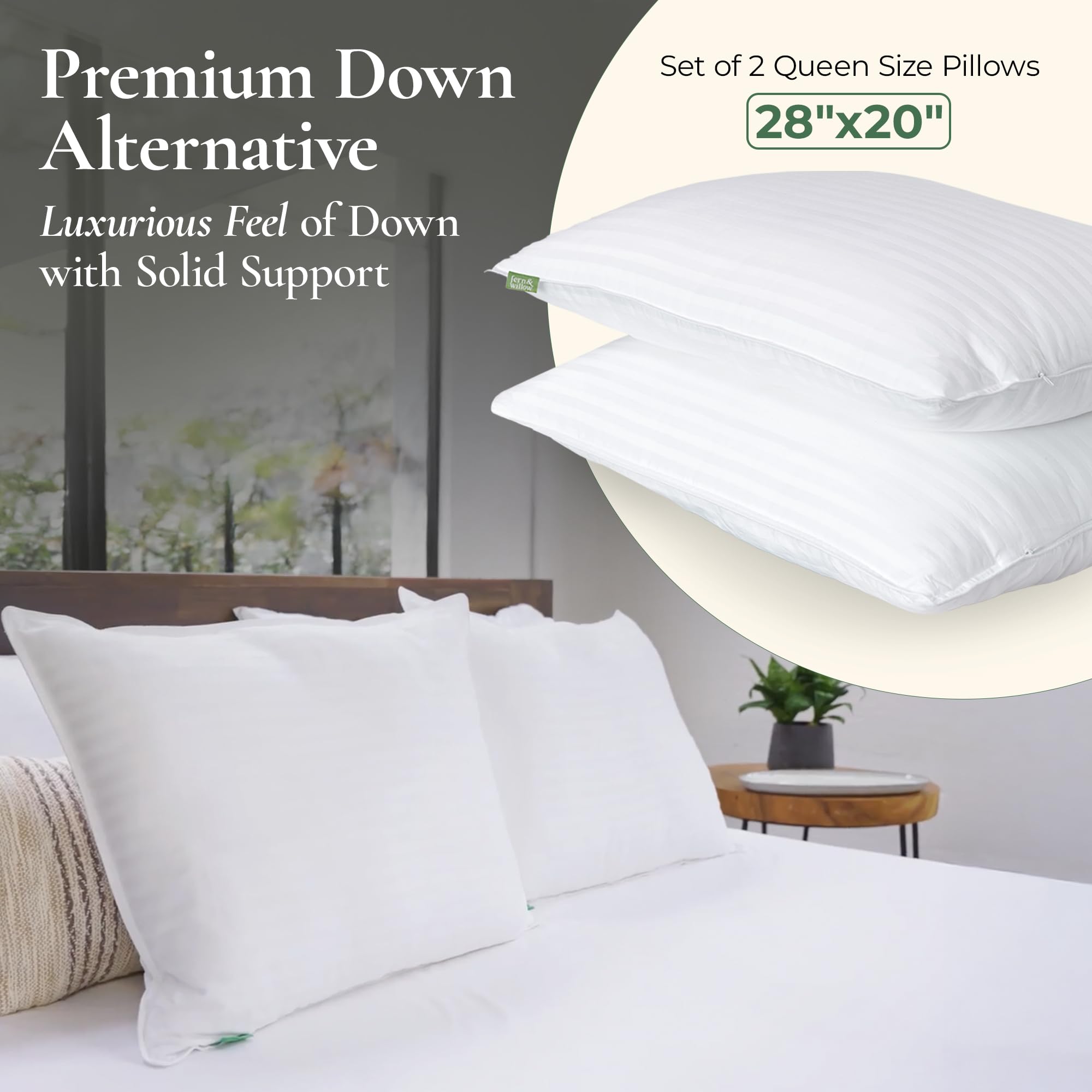 Fern and Willow hypoallergenic OEKO-TEX certified pillows for sensitive sleepers.