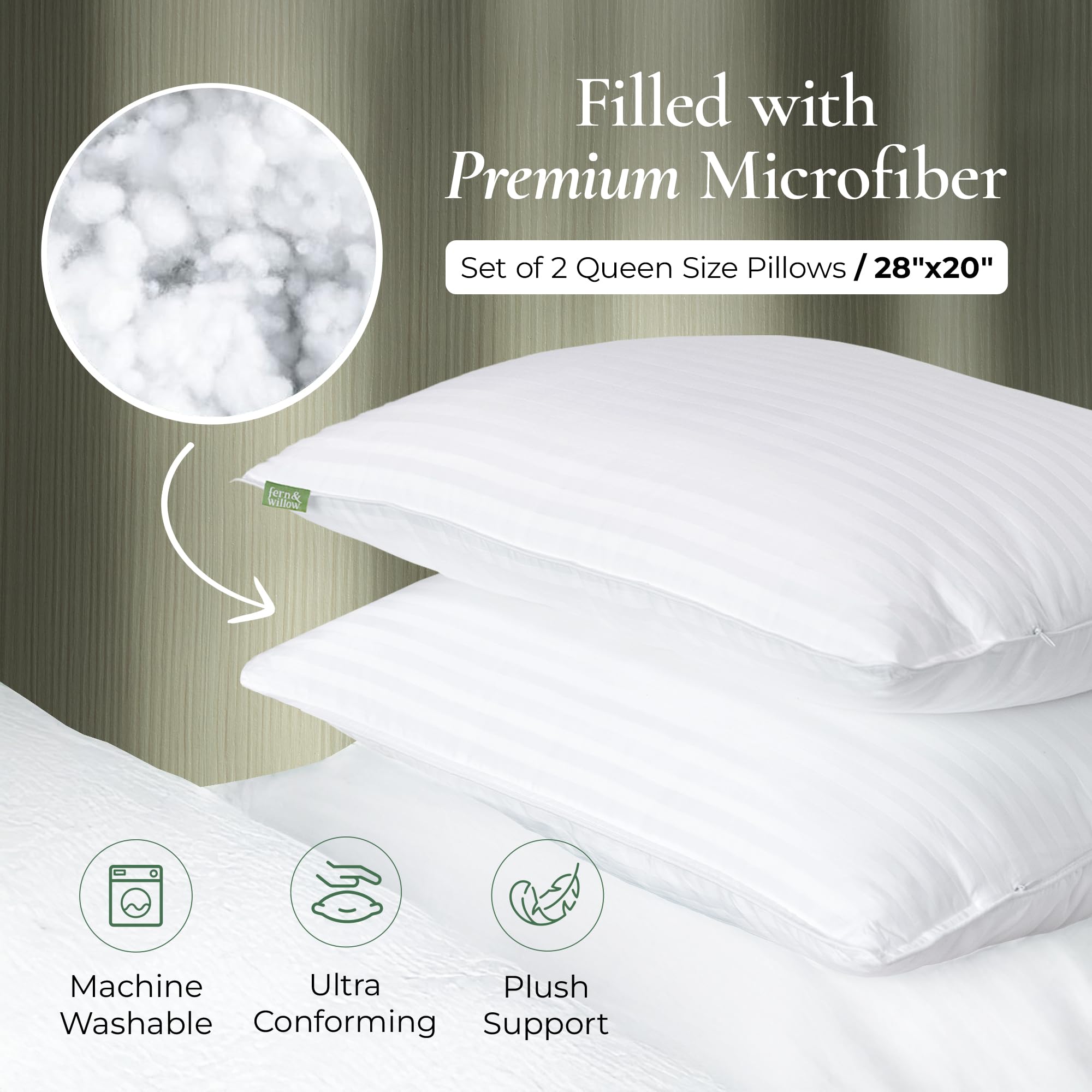 Fern and Willow pillow close-up reveals fabric texture and breathable cotton cover.