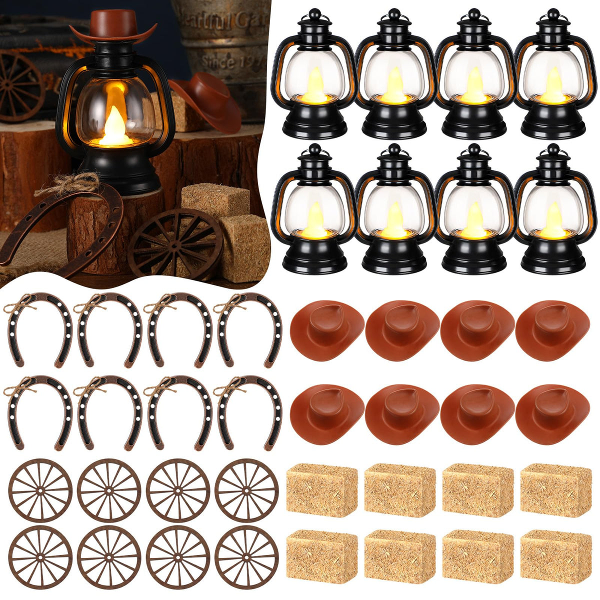 Ferraycle mini lanterns illuminate a rustic table with warm LED glow