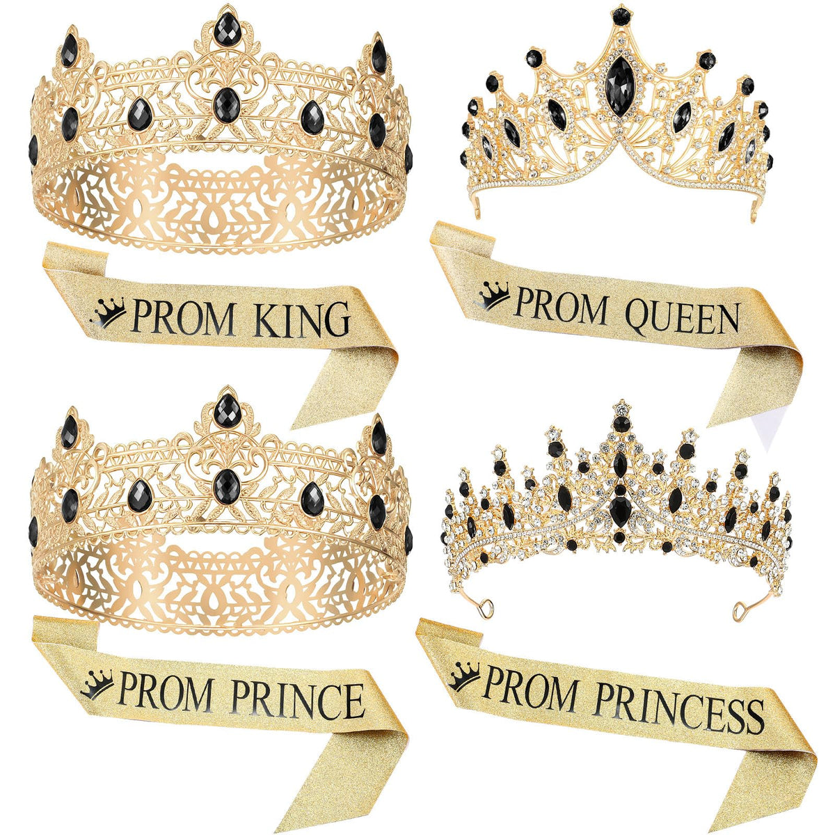 Ferreve 8-piece gold prom crown set for graduation celebrations and photos.