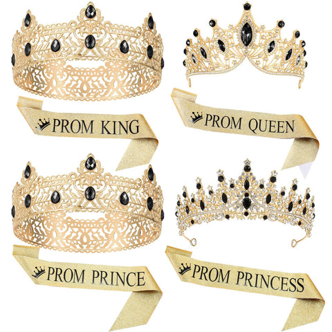 Ferreve 8-piece gold prom crown set for graduation celebrations and photos.