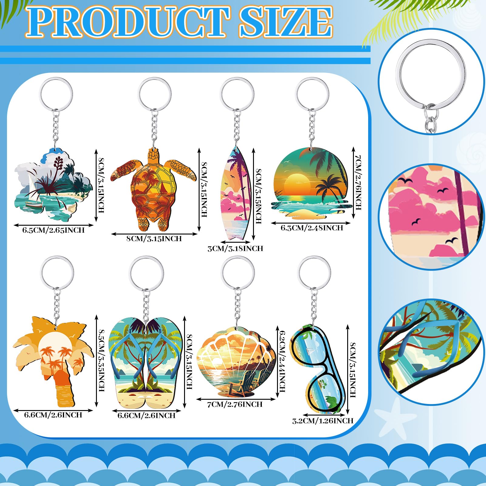 Ferreve flower wooden keychain, vibrant tropical decor for luau prizes