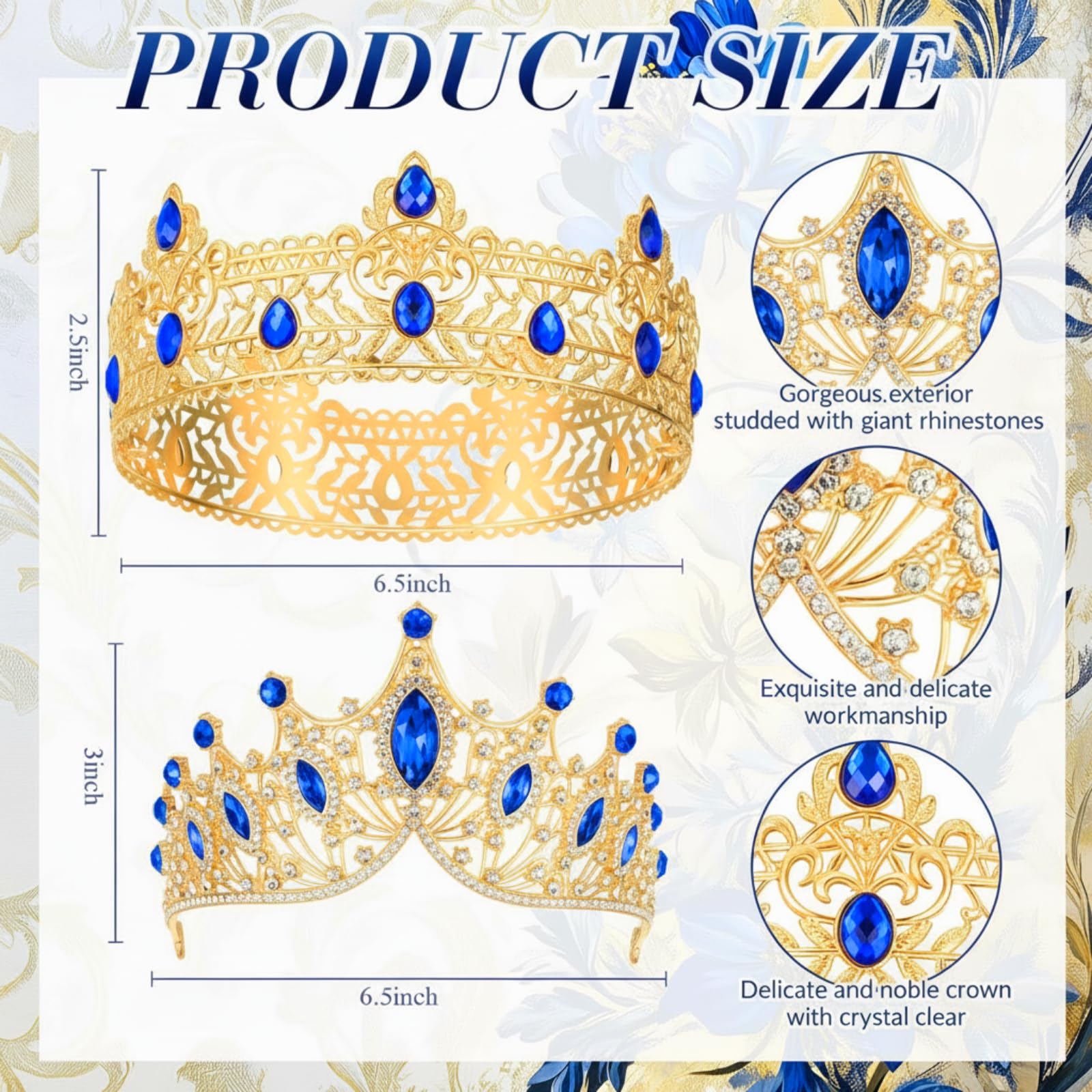 Ferreve king crown in blue diamonds with durable alloy build and lasting shine.