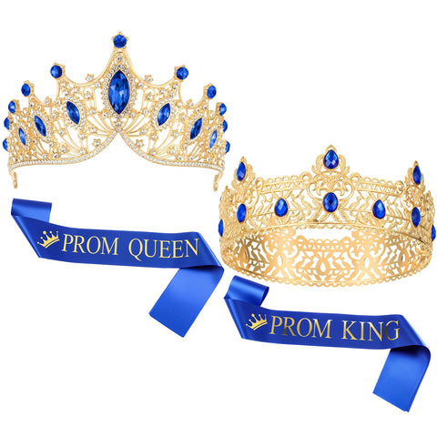 Ferreve Prom Crowns and Sashes with blue diamonds, for a regal, eye-catching look.