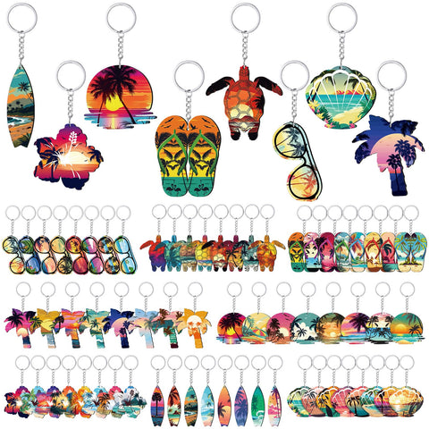 Ferreve surfboard wooden keychain, tropical design for beach party favors