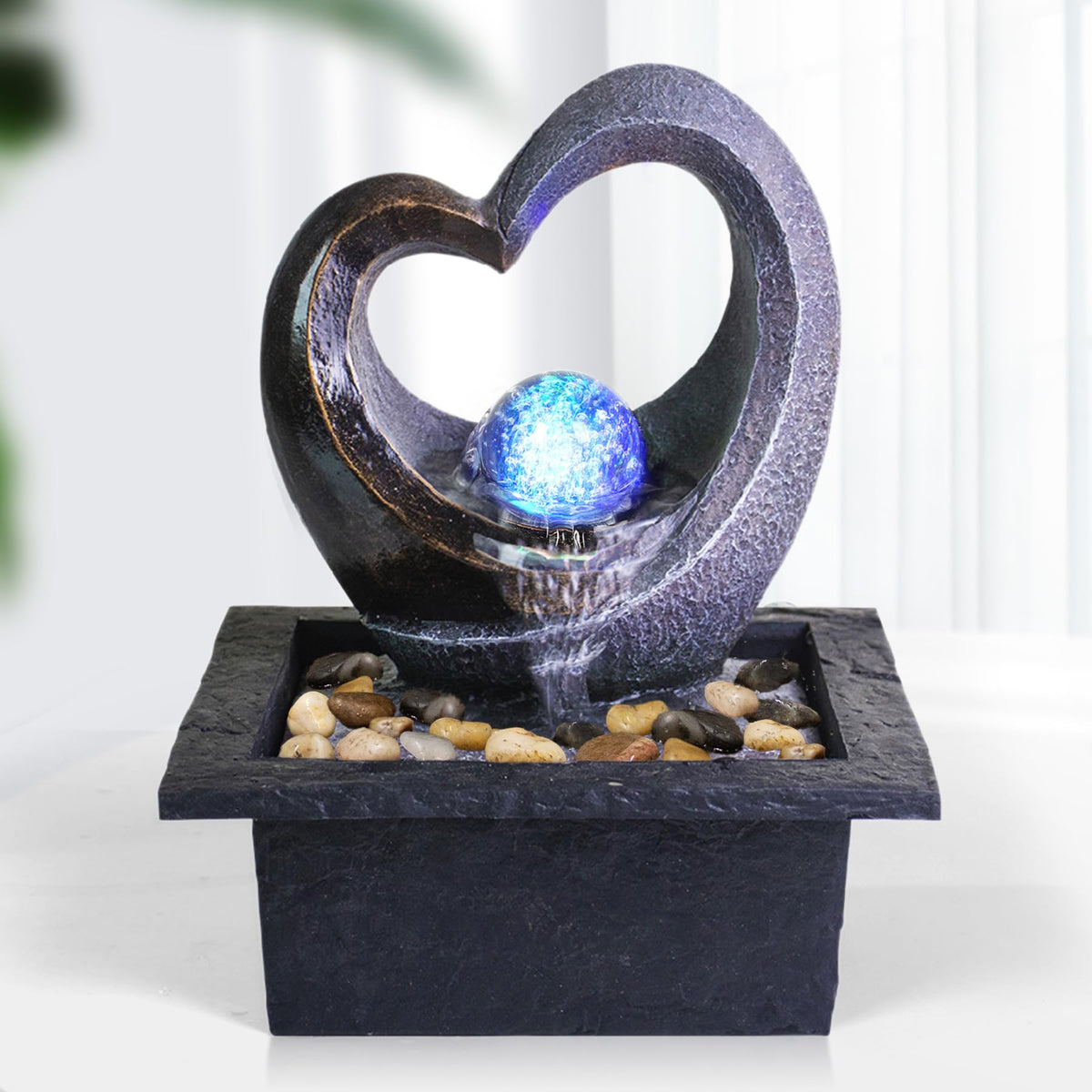 Ferrisland heart-light tabletop fountain creates soothing ambiance for home or office.