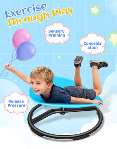 FERUERW spinning chair blue kid using demonstrates sensory play and focus
