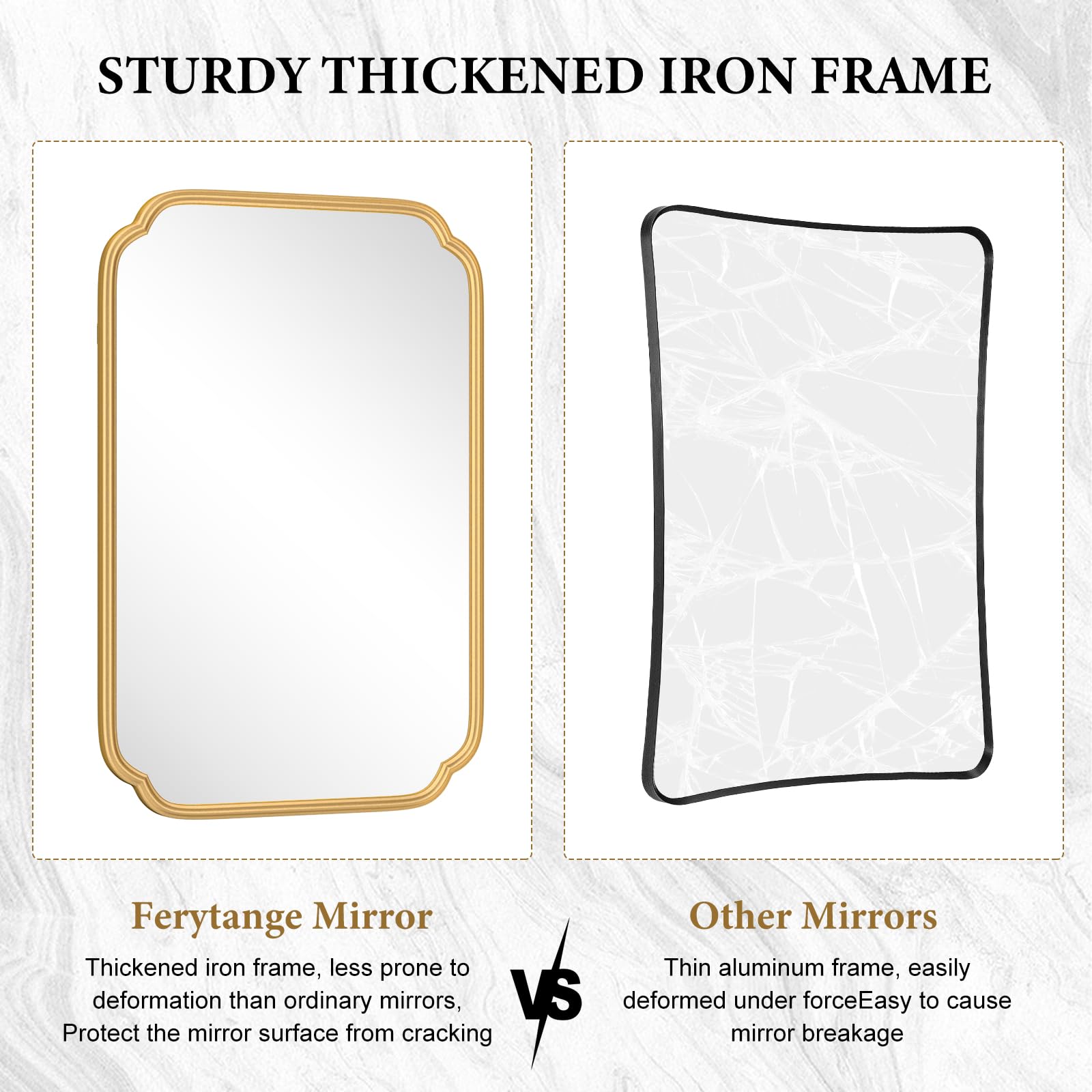 Ferytange gold mirror near the sink creates a welcoming morning routine.